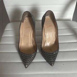 Christian Louboutin Kate 100 Snakeskin Python Silver Blue 39.5